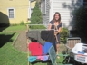 Drying laundry in summer sun in hostel back yard